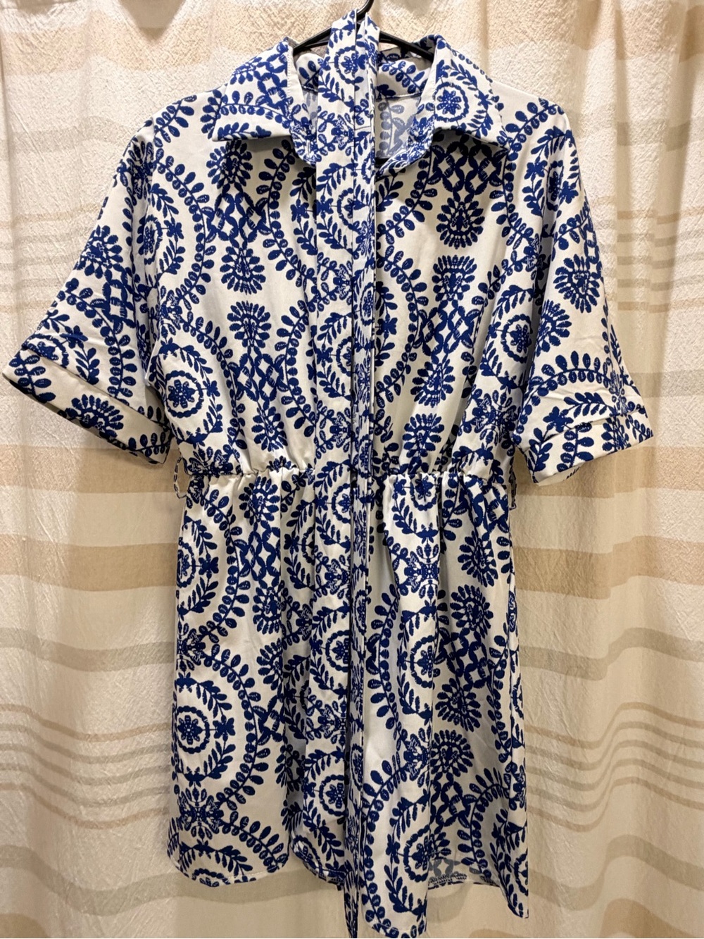 Blue and White Printed Romper - Women